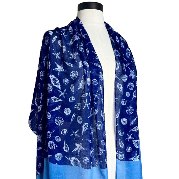 Tommy Bahama Blue Shell Scarf Treasure Beach THW71831 Sarong Cover-Up Coastal - Picture 7 of 13